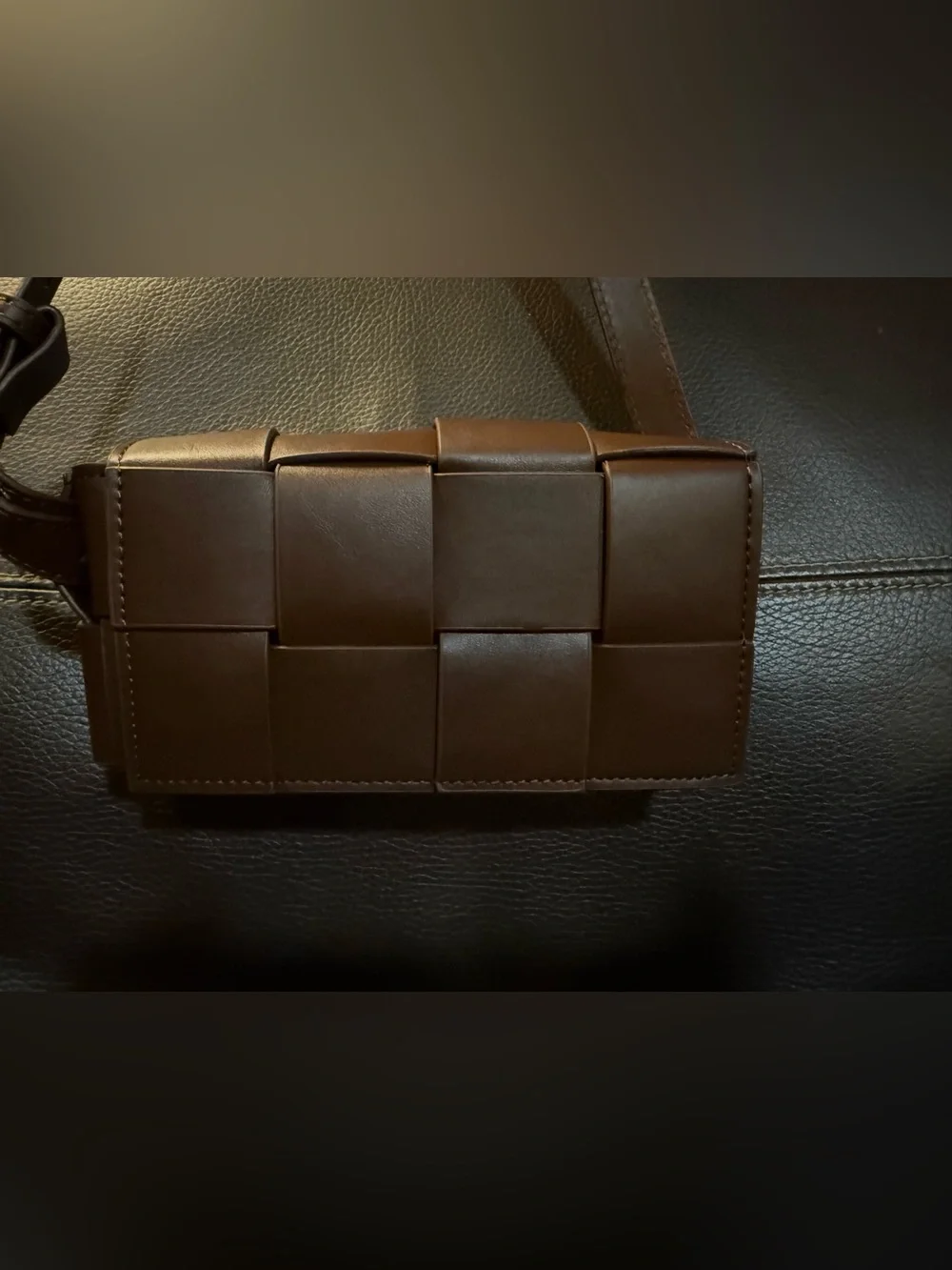 Woven Faux Leather Crossbody Bag in Brown